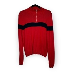 Brandy Melville Quarter Zip Red Sweater With Blue Stripe 
One Size
